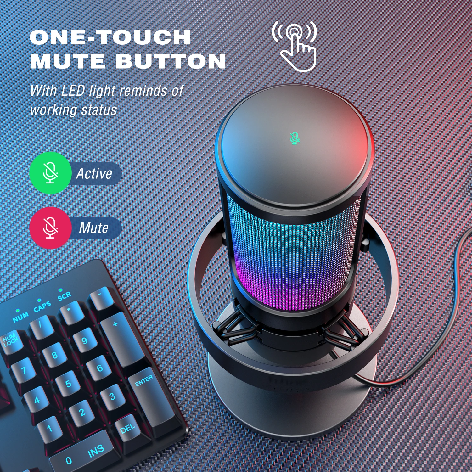 FIFINE USB Microphone for Recording and Streaming on PC Mac Headphone Output Touch-Mute Button Mic with 3 RGB Modes -A8 |