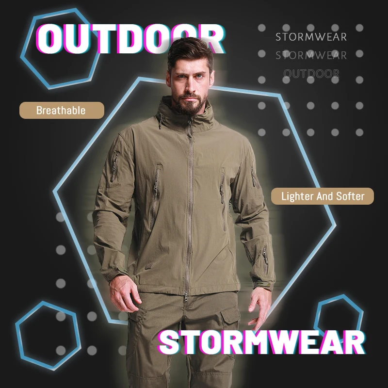 Man Tactical Hiking Jackets Thin Windbreak Outdoor Sport Coat Fashion Autumn Thermal  Windbreakers Nylon Elastic Camping Costume