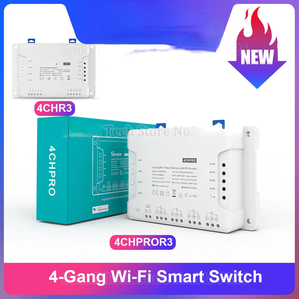 

4CH R3/ 4CH PRO R3 4 gang Wi-Fi умный коммутационный модуль Голосовое управление Блокировка ввод управление через приложение eWeLink поддержка Alexa