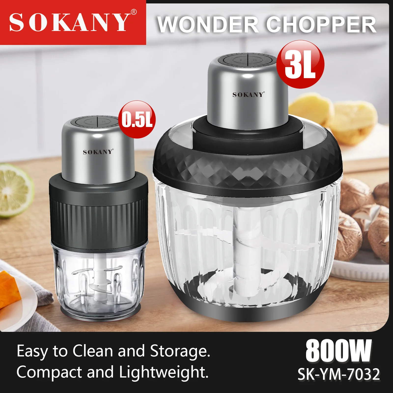 Food Processor, Electric Food Chopper with 2 Glass Bowls , 800W Copper Motor, for Meat, Vegetables, and Baby Food