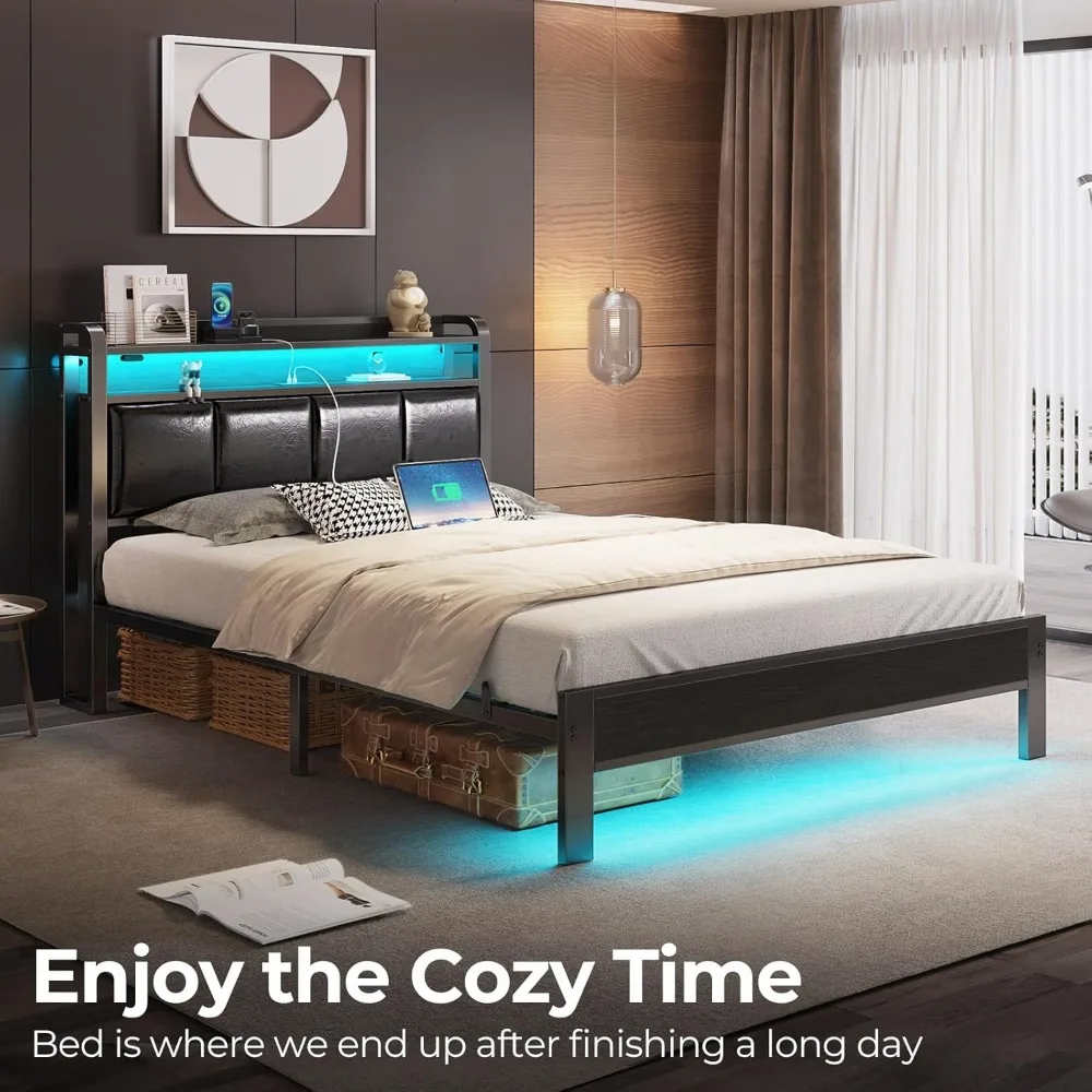 Каркас кровати в полный размер с зарядной станцией и светодиодной подсветкой