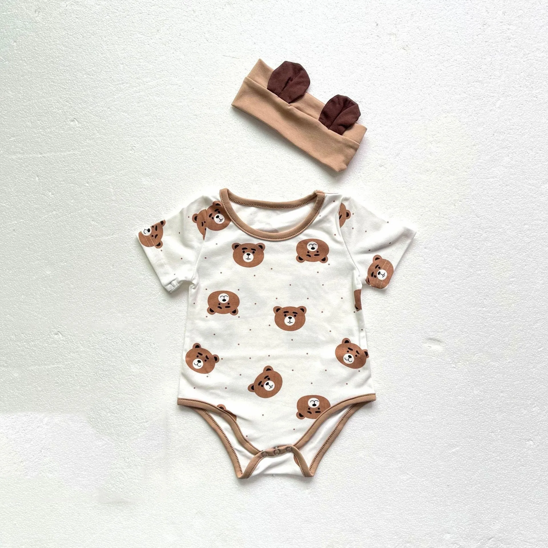 

Spring Summer Toddler Girl Bear Print Thin Breathable Jumpsuit Newborn Baby Boy Fashion Cartoon Cotton Bodysuit With Hat