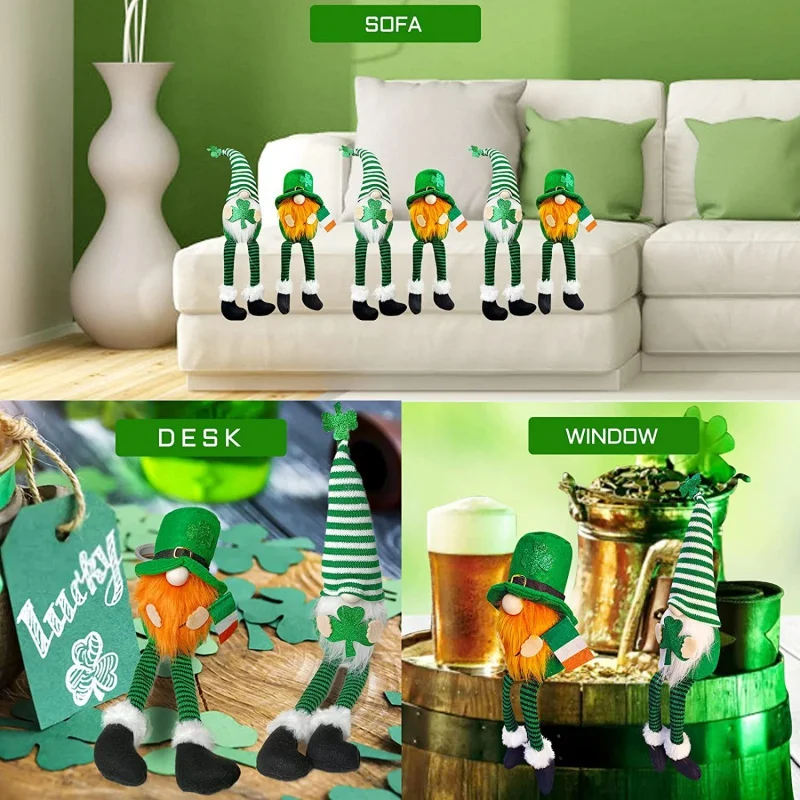 

Cross-Border St. Patrick Irish Festival Long-Legged Doll Decorations Arrangement Clover Green Leaf Festival Faceless Doll