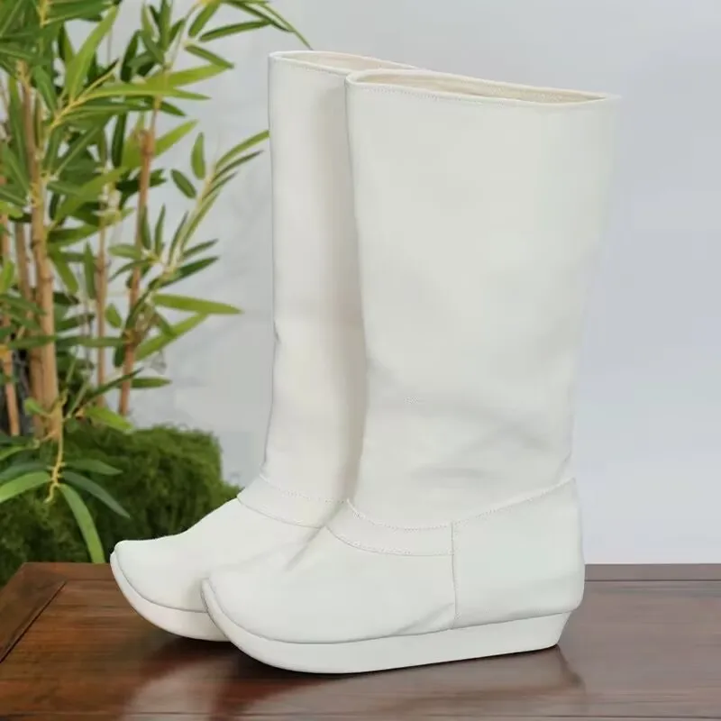 Китайские ботинки Hanfu женские с бантом тканевые Винтажные белые черные мылом на