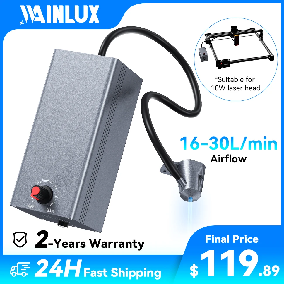 

WAINLUX Adjustable Airfolow Air Assist Kit High Speed Widely Compatble with JL3/L6/JL7 Laser Engraving Machine WAINLUX Air Pump