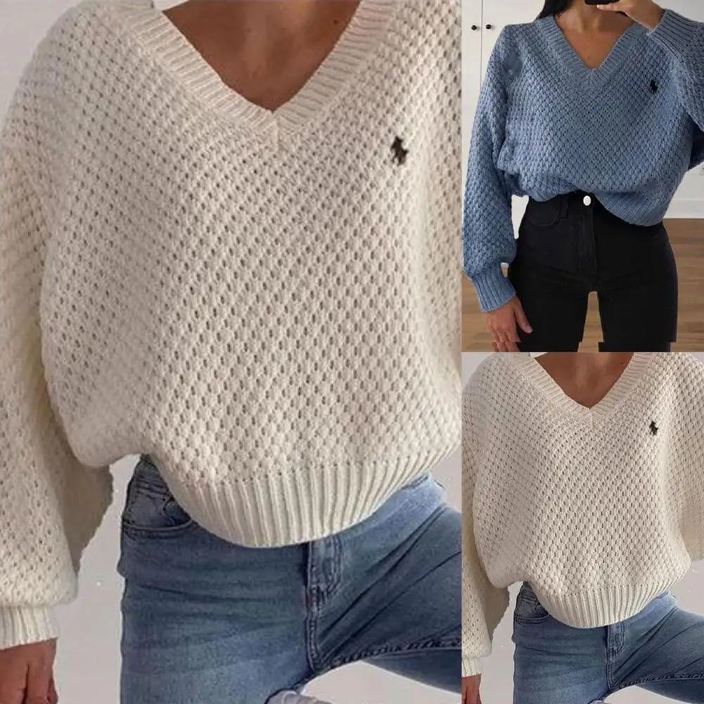 

Comfy Stylish Short Type V-Neck Women Sweater Top Knitwear Loose Fit for Home