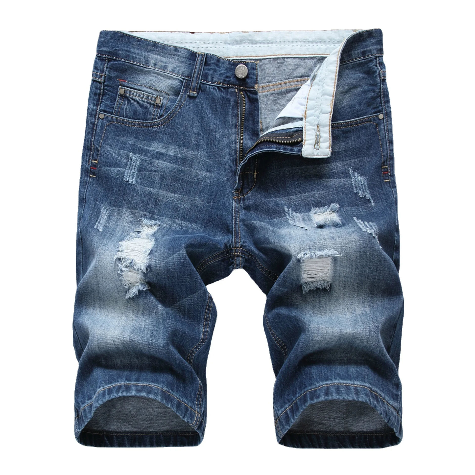 Men's denim shorts Summer cotton ripped casual sports beach slim