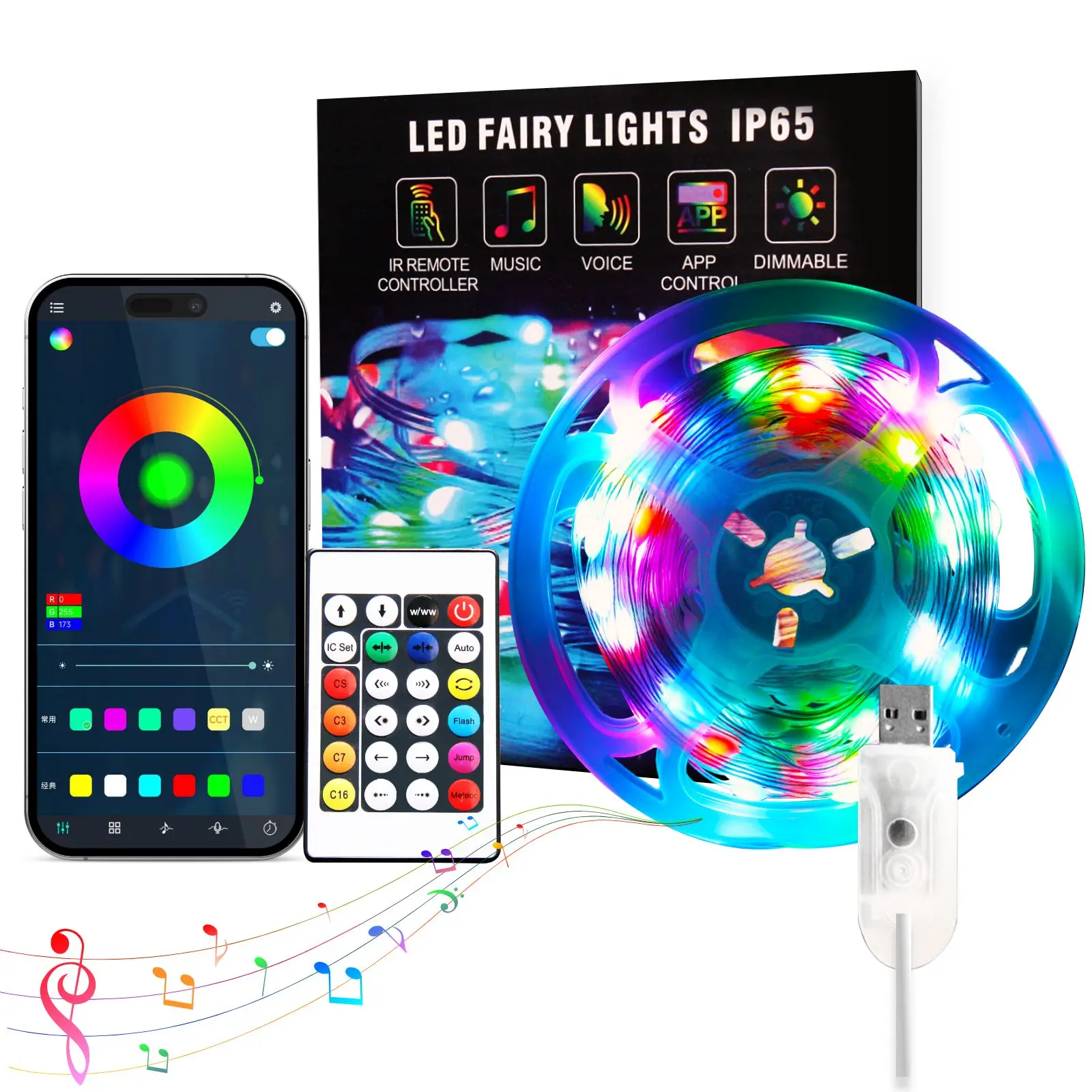Светодиодная лента USB WIFI Bluetooth APP Управление изменением цвета RGB Smart Fairy Light с ИК 2 4G