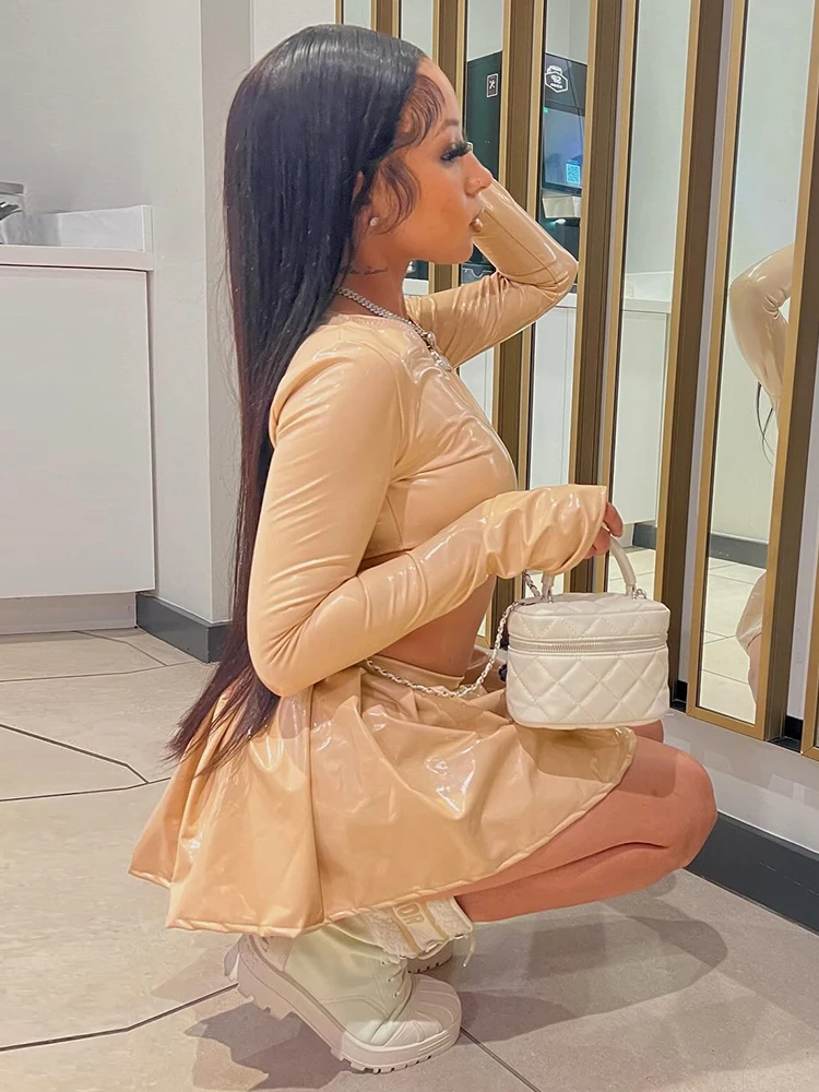 Женский комплект из искусственной кожи Weird Puss роскошные укороченные топы с