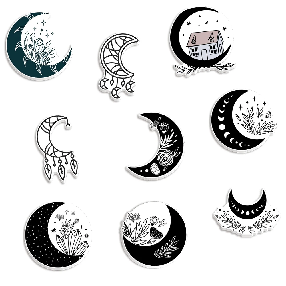 

10Pcs/lots Acrylic DIY Craft Supplies Key Chains Material Moon Printed Planar Resin Flatback