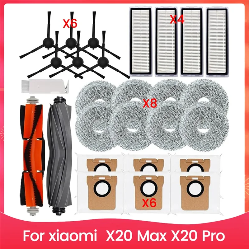 

AT28-Комплект аксессуаров для робота-пылесоса Xiaomi X20 Max, X20 Pro, основная боковая щетка, HEPA-фильтры, подушечки для швабры, мешки для пыли