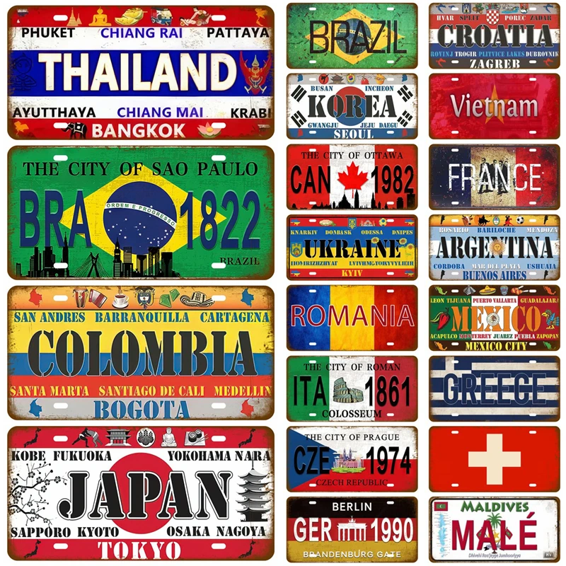 Металлический знак флаг Германии США Франции Израиля Испании жестяная тарелка