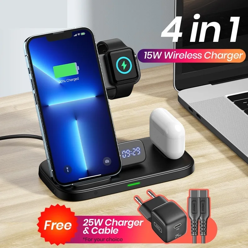 

2022 4 In 1 Wireless Charger For IPhone 13 12 11 Pro Max X 8 Airpods IWatch 15W Qi Fast Charging Stand For Xiaomi Huawei Samsung