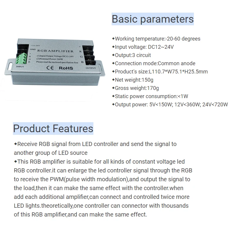 30A RGB высокоскоростной усилитель синхронизации 12V 24V DC алюминиевый корпус