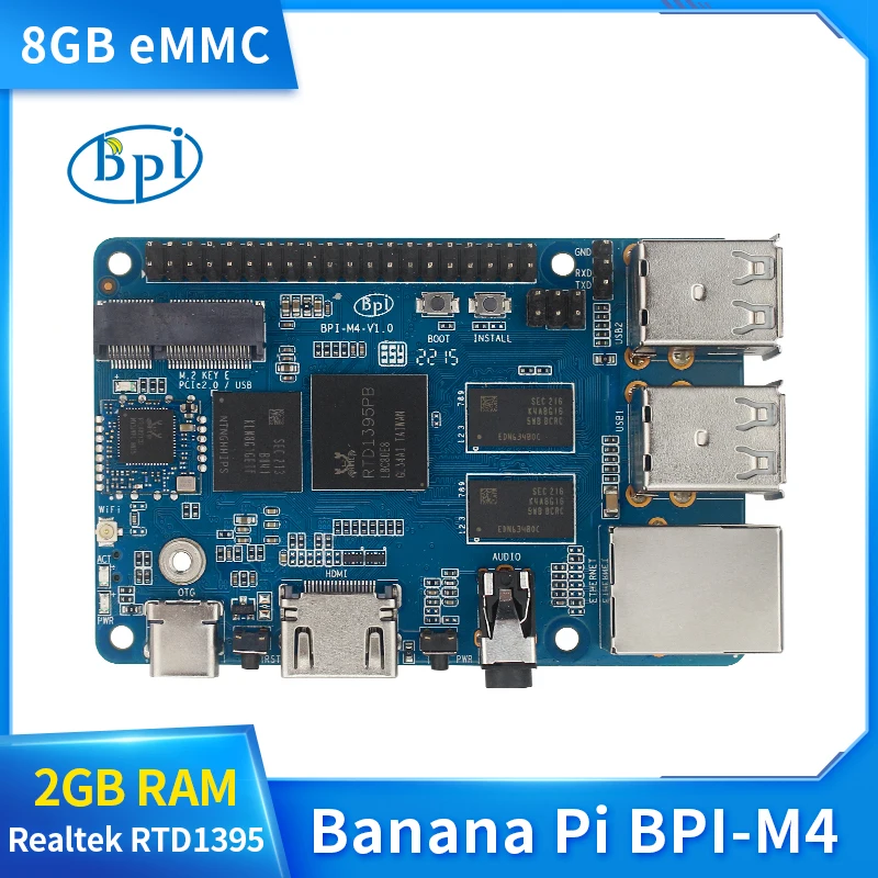 

Banana Pi BPI M4 2G RAM Realtek RTD1395 64-Bit Quad-Core Cortex A53 8GB eMMC PCI-e M.2 Key interface Single Board Computer