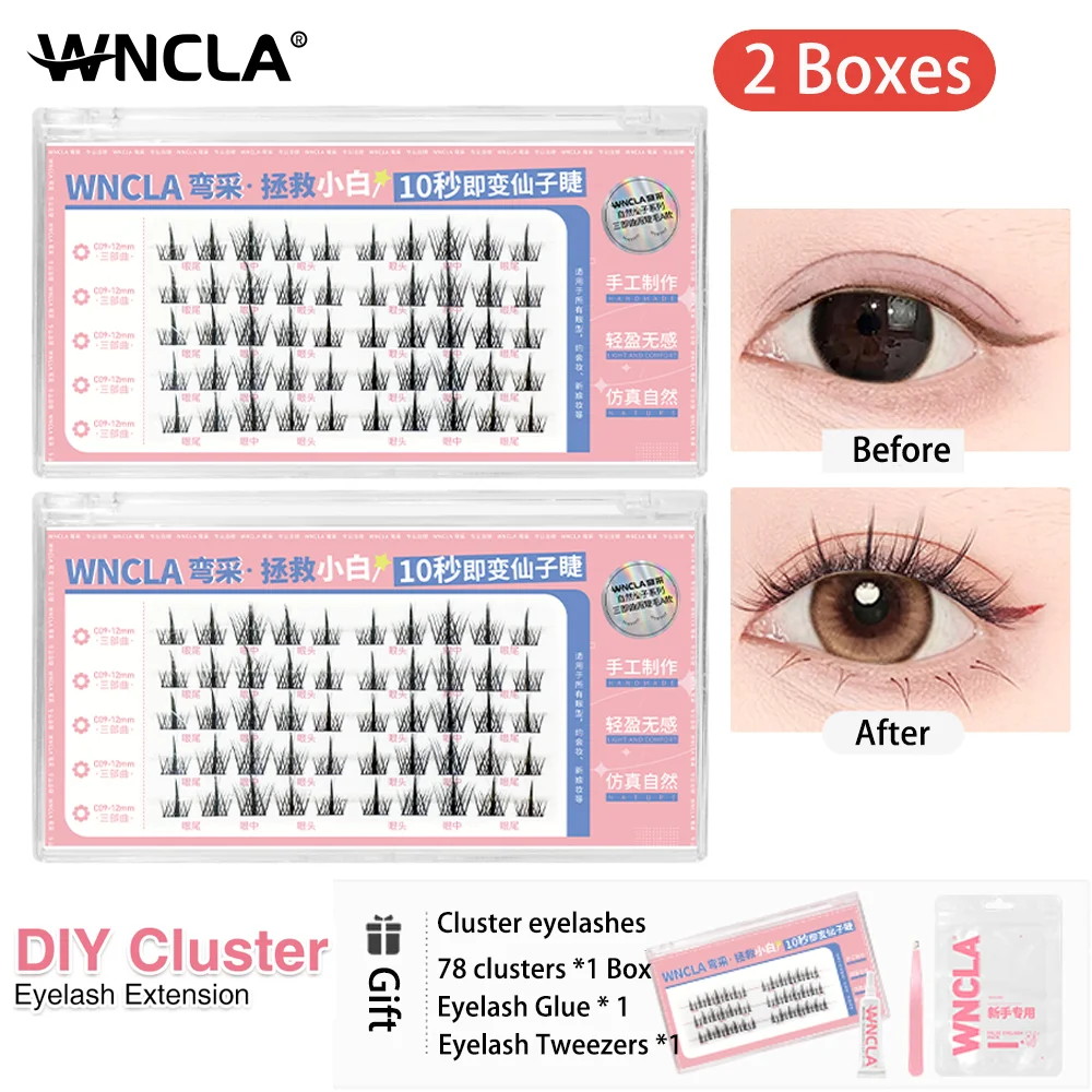 

WNCLA False Eyelashes Bonded Cluster Lashes Makeup Individual Eyelash Extension DIY Lashes Extension Kit With Lash Glue Tweezers