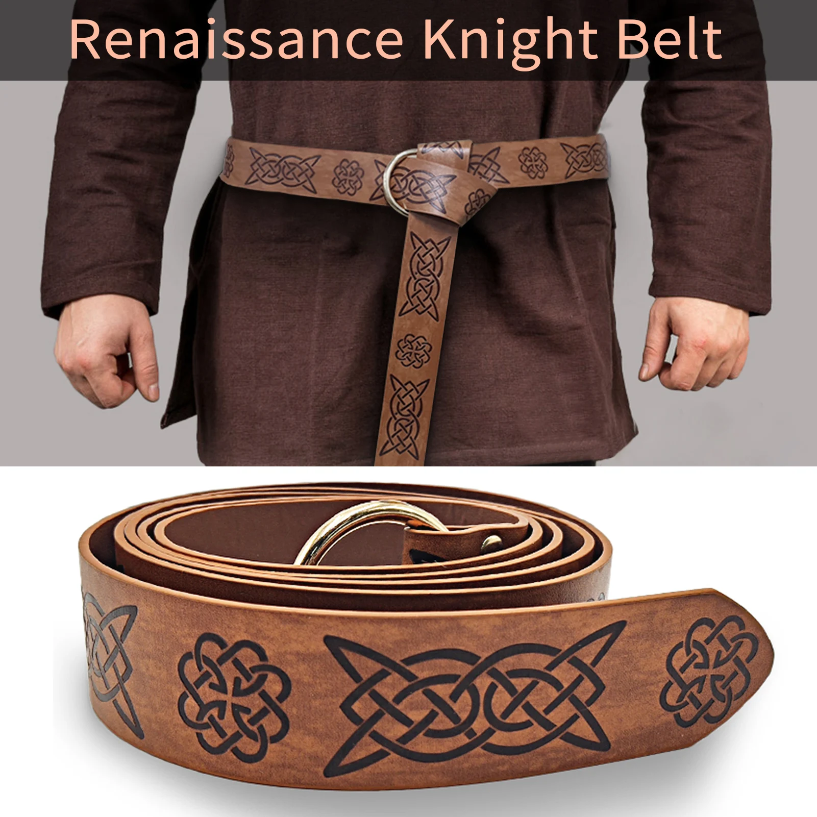 

New Medieval Embossed Viking Vegvisir PU Leather O Ring Belt Retro Renaissance Knight Buckles Belt Leather Waistband for Men