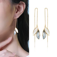 luxury fashion glaze leaves long chain charm earrings for women party jewelry gifts