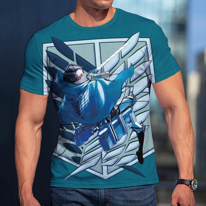 

Attack on Titan Anime Men's Round Neck Short Sleeve T-Shirt, Harajuku Hip Hop Street Fashion Trend Boy to Adult Oversized