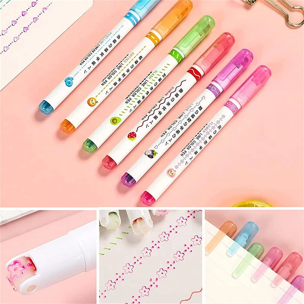 

6 Pcs Curve Highlighter Color Marker Pen Liner Color Pen Tip Pens with 6 Different Curve Shapes Highlighters