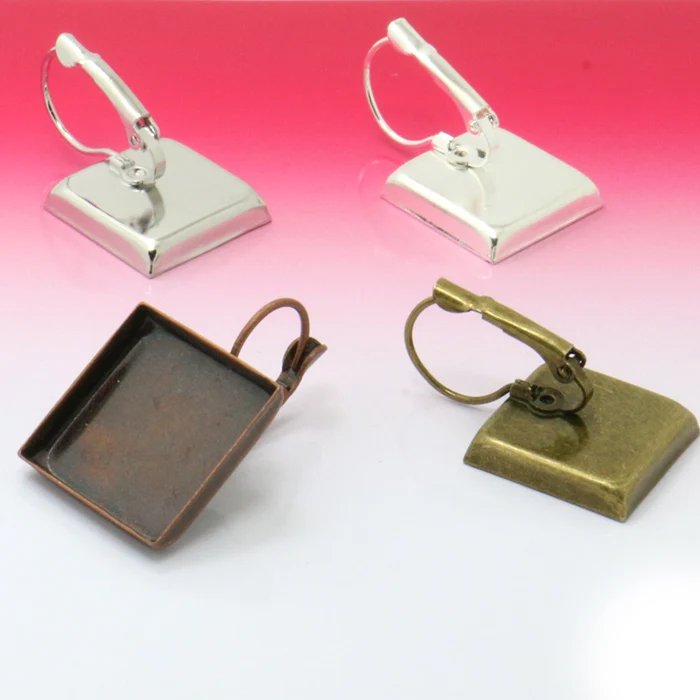 

10pcs Wholesale 16/18/20/25mm Hook Earrings with inner Square Bezel Setting Tray for Cameo Cabochons
