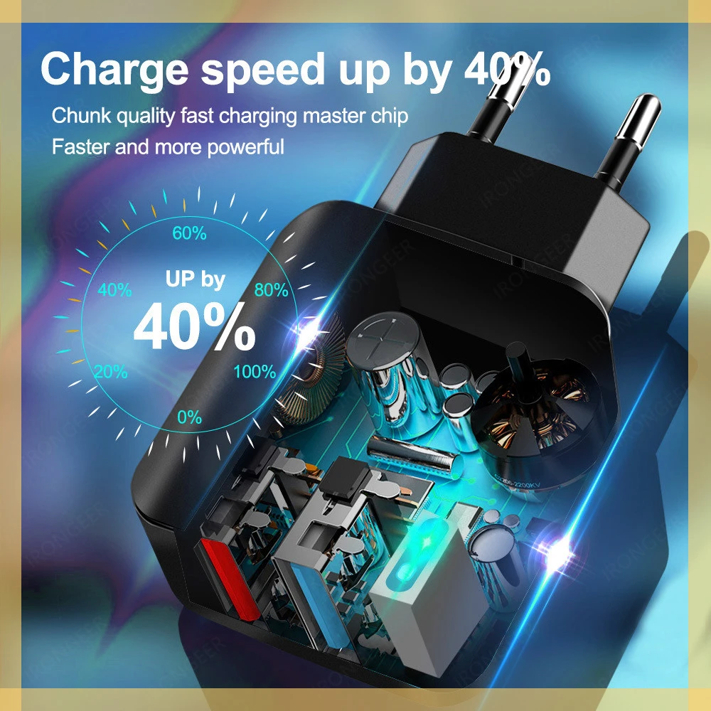 

Factory Direct Selling For iPhone Tablet Smart Phone LED Lighting Adapter USB Charger Quick Charge 3.0 2 Port QC4.0 Fast Chargi