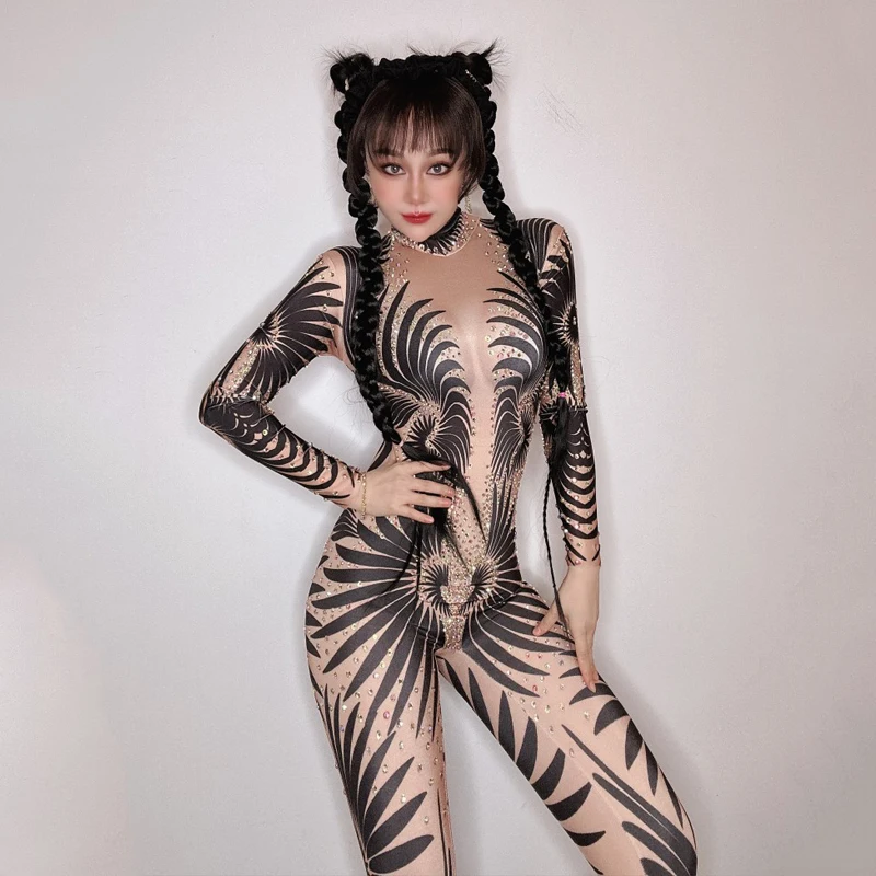 

Сексуальный женский стрейчевый комбинезон с рисунком, одежда для ночного клуба, танцевальный костюм ГОГО, костюм фрикциона, праздничная одежда XS6316