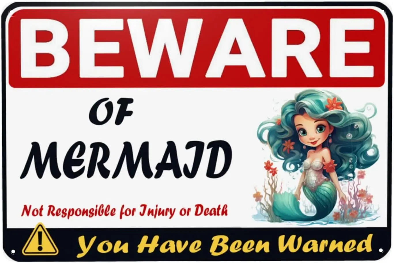 Bewre Of Mermd Sgn для Decor ccessores Gft Lover Funny Metl Tn улицы и Ретро Vntge Wll rt Po