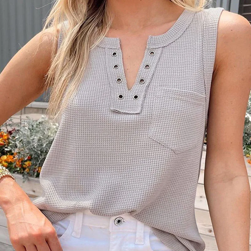 

2023 Summer Sleeveless Vest Casual Shirt Fashion Women Sexy Tank Tops Solid V-neck Tanks Bottoming Clothing Blusa Mujer 25115