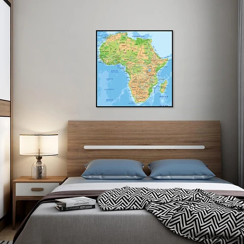 Карта Африки 60*60 см, декоративная карта на французском холсте без рамки, декоративный плакат, украшение для гостиной и дома