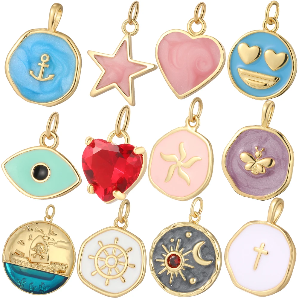 Anchor Heart Enamel Charms Diy Earrings Necklace Bracelet Accessories Boho Gold Color Sun Moon Star for Jewelery Making Supplies