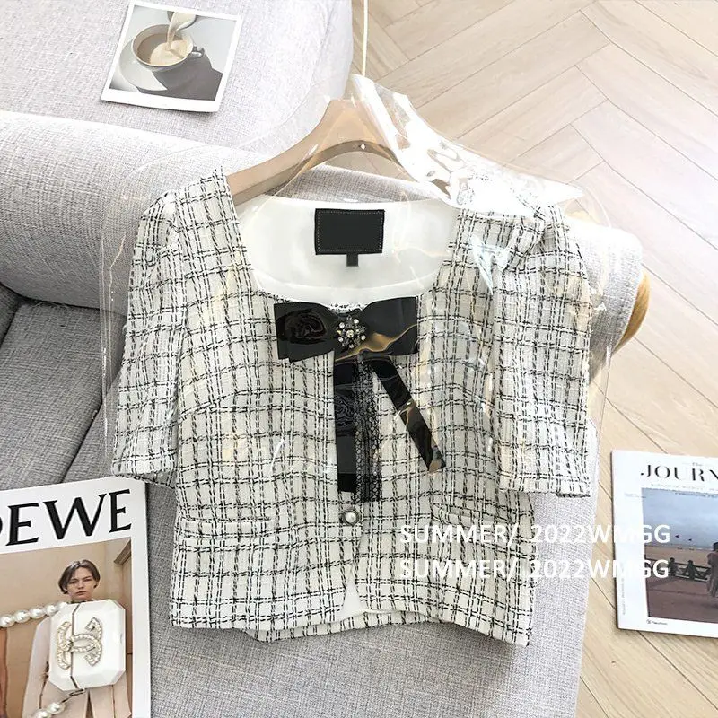 

High-end Short-sleeved Shirt Women's Blouse Summer French Bow Fashion Temperament Short Casual Top Women-blouses