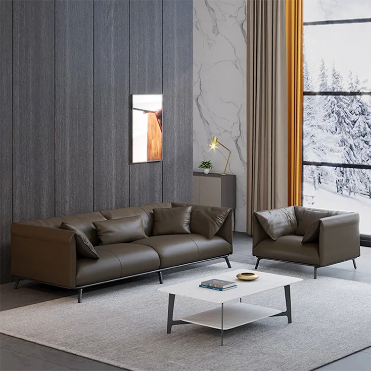 Nordic first floor cowhide living room leisure sofa hotel lobby