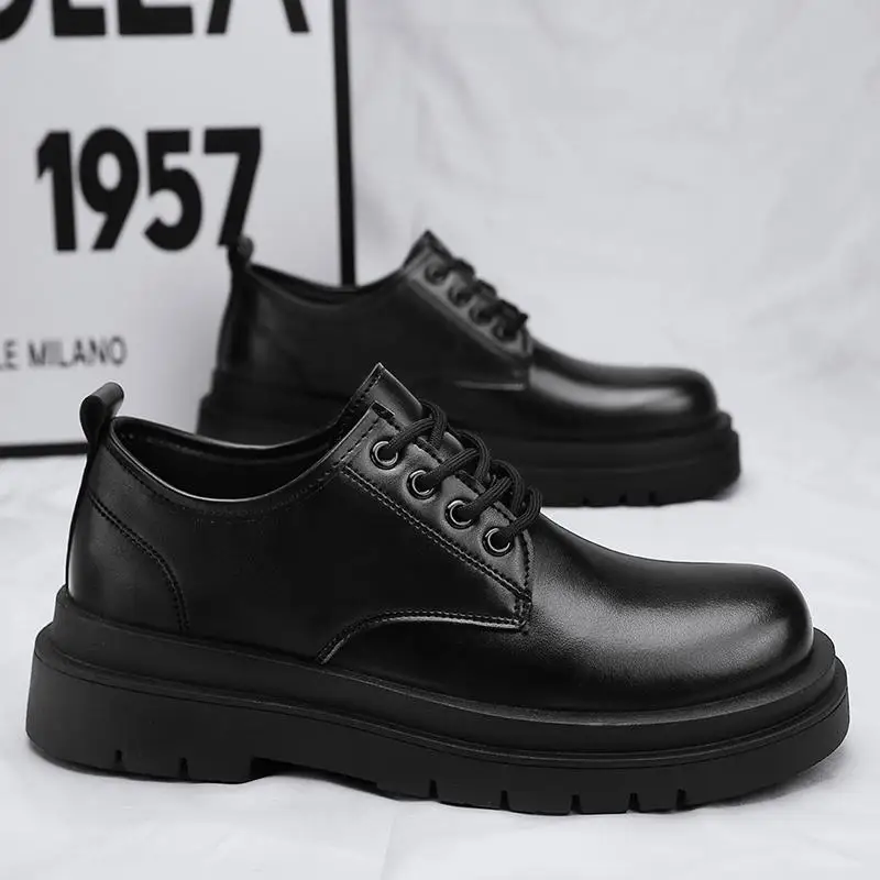 

Men's Leather Shoes Autumn British Style Boys Botton Width Big Head Soft Bottom Casual Business Wear Wedding Groom's Shoes