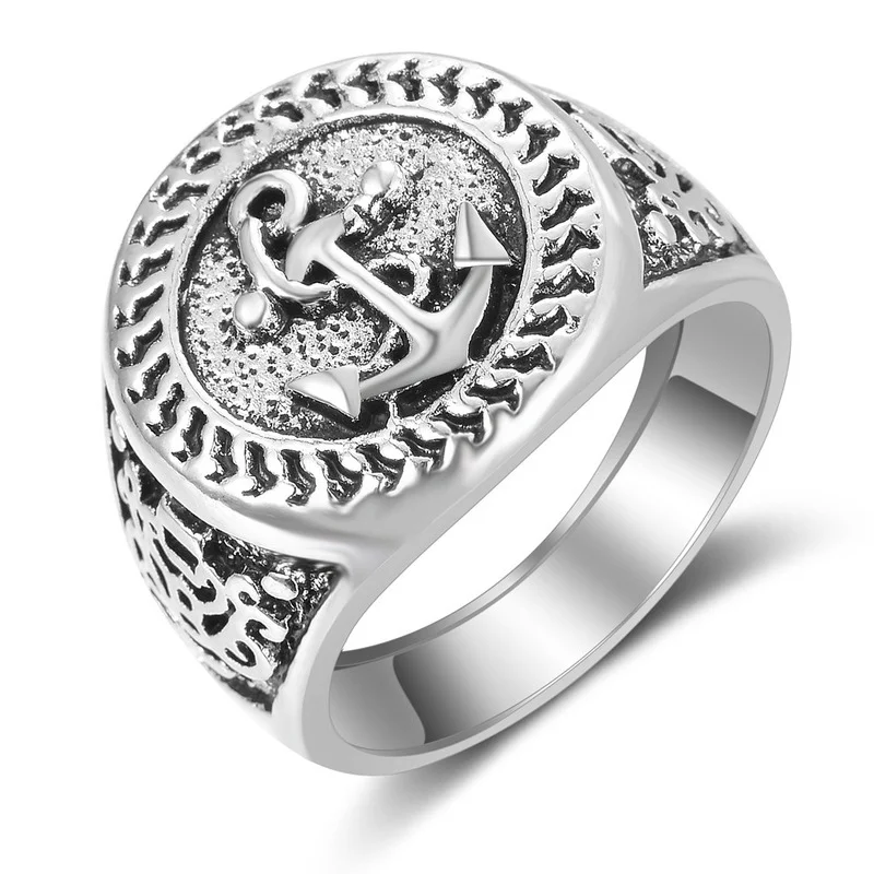 

Vintage jewelry, anchor men's ring, serpentine alloy ring, Navy sailing ring, punk men's jewelry