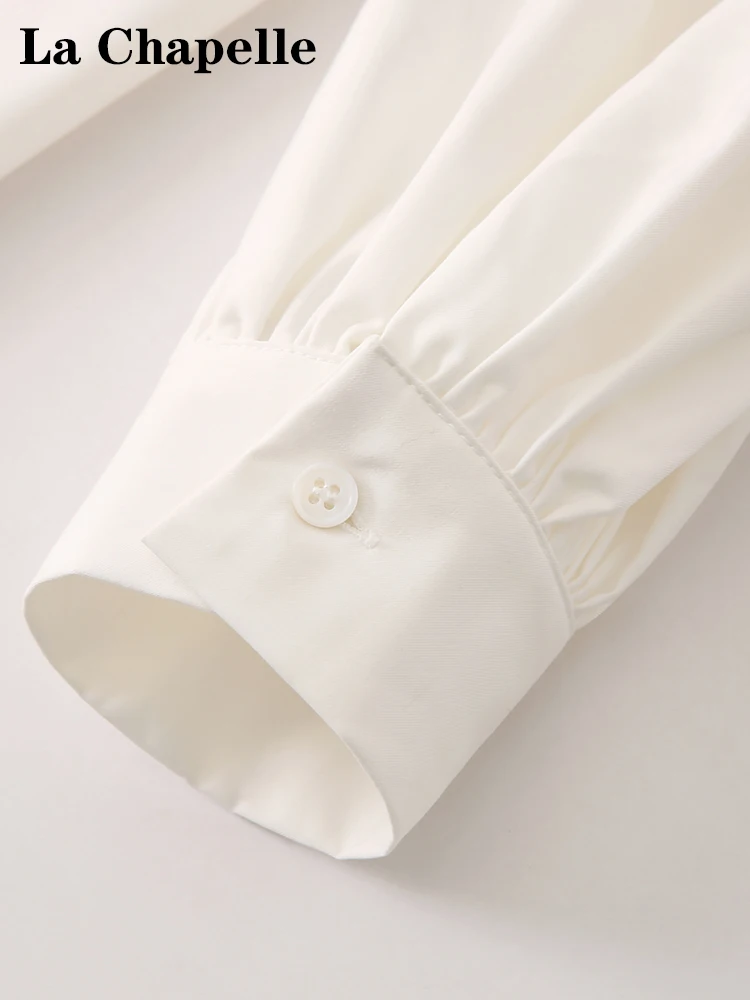 La Chabell Pleated Lantern Sleeve White Shirt Women Autumn New Design Sense Loose Slimming Chic Top