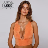 ledp womens vest summer new chain open chest hollow bright silk navel tight solid color sleeveless sling top navel top women