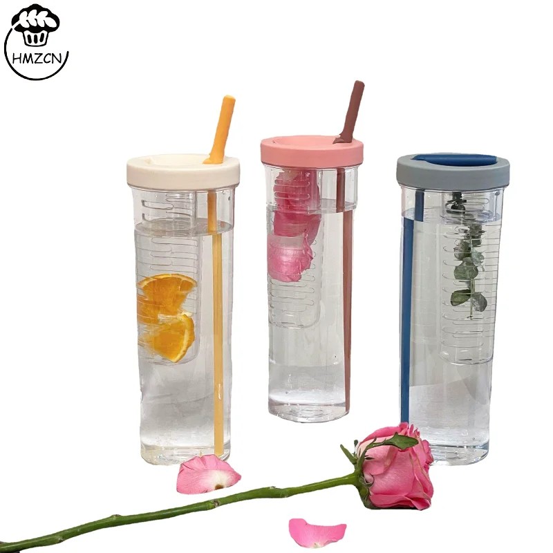 

New Creative Large-capacity 700ml Plastic Sports Water Cup Dry And Wet Separation Folding Straw Portable Thickened PC Material