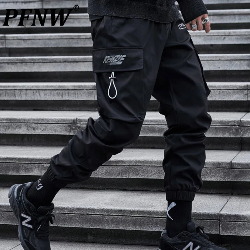 

PFNW Autumn Winter New Men's Tide Print Drawstring Pants Fashion Pockets High Street Casual Thickened Safari Style Pants 12A7036