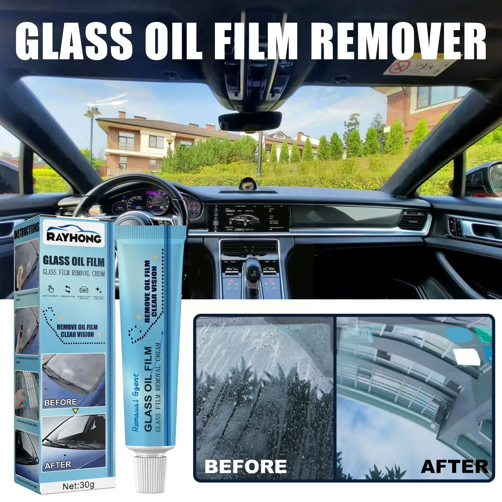 

30g Glass Oil Film Removing Paste Glass Cleaner For Bathroom Window Glass Auto Car Windshield Windscreen Y5b7