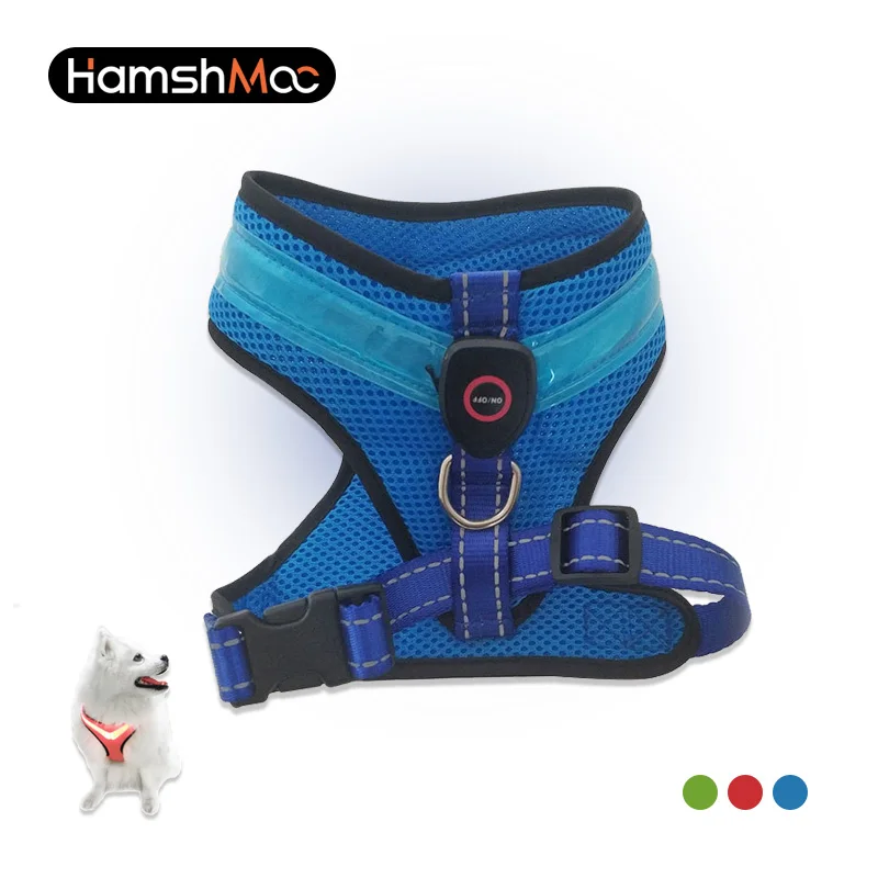 

Светящаяся шлейка HamshMoc светодиодный собак, Воздухопроницаемая сетчатая тканевая жилетка для собак, для ночного путешествия, безопасная, ре...