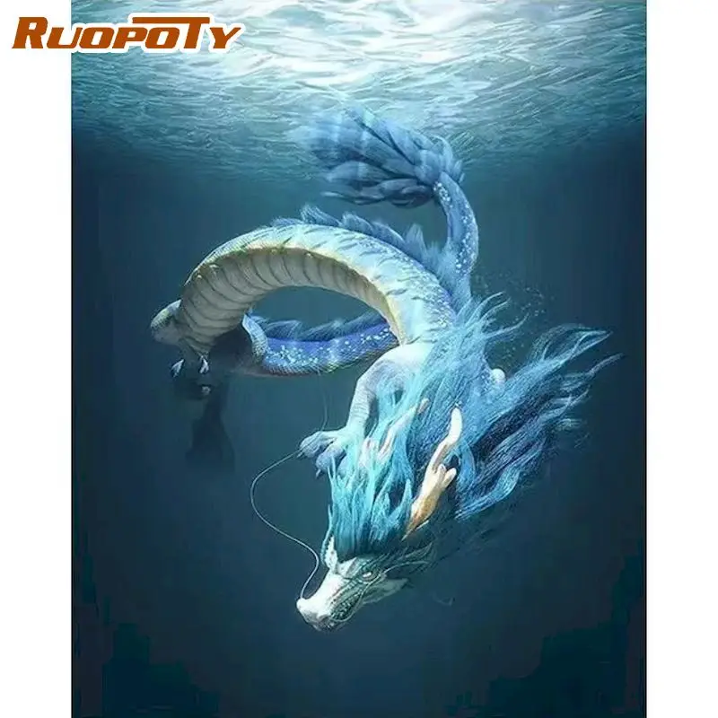 

RUOPOTY Diy Oil Painting By Numbers Sea Dragon Animal HandPainted Drawing Canvas Kits DIY Home Decor Gift Pictures