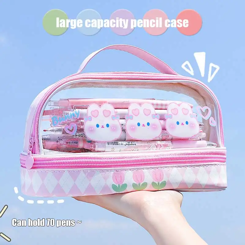

Handle Storage Bag 2 Layers Large-capacity Pencil Bag Pencil Bag Cute Cosmetic Bag Makeup Organizer Bathroom Organizer