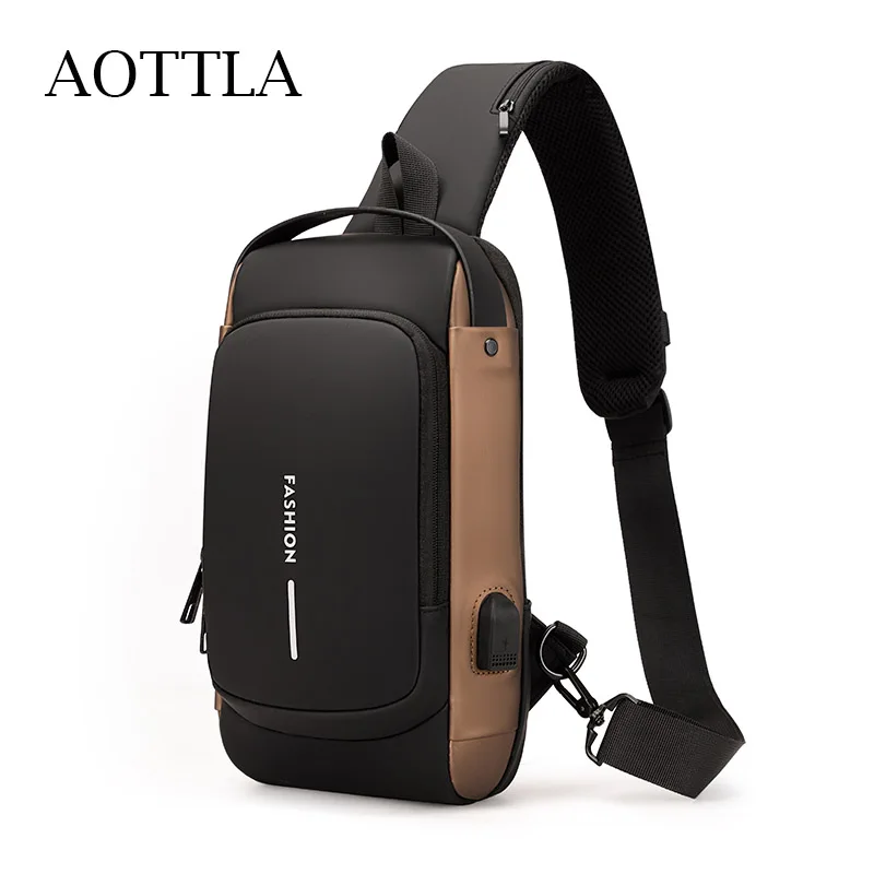 

AOTTLA Chest Bag Anti-Theft Men's Shoulder Bag Fashion Crossbody Backpack Classic Solid Color Waterproof Usb Charging Men's Bag