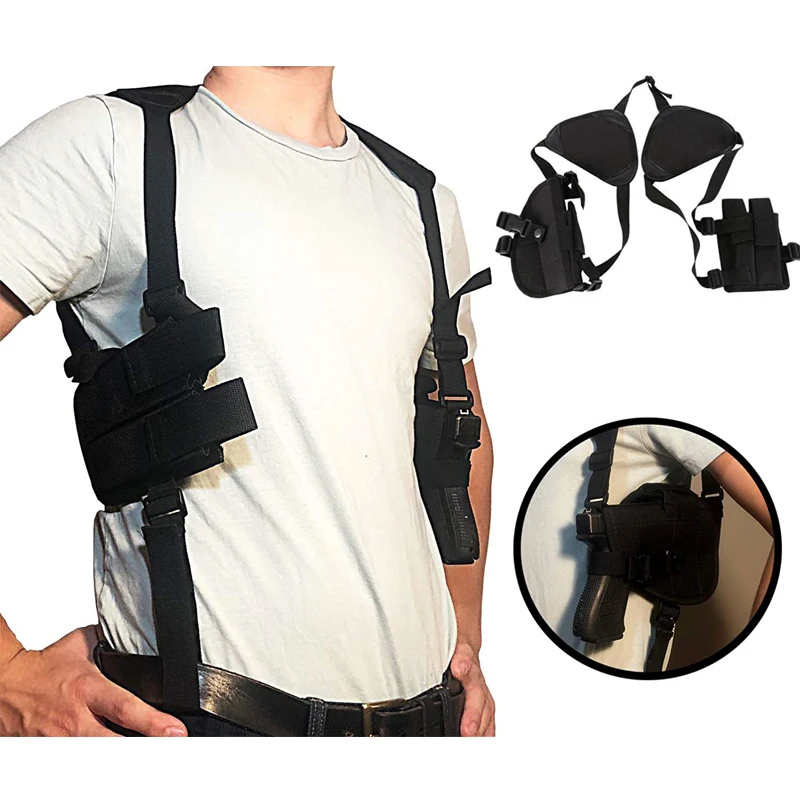 

Tactical Shoulder Gun Holster for Glock 17 1911 Beretta M9 Universal Airsoft Pistol Case Double Magazine Pouch Concealed Carry
