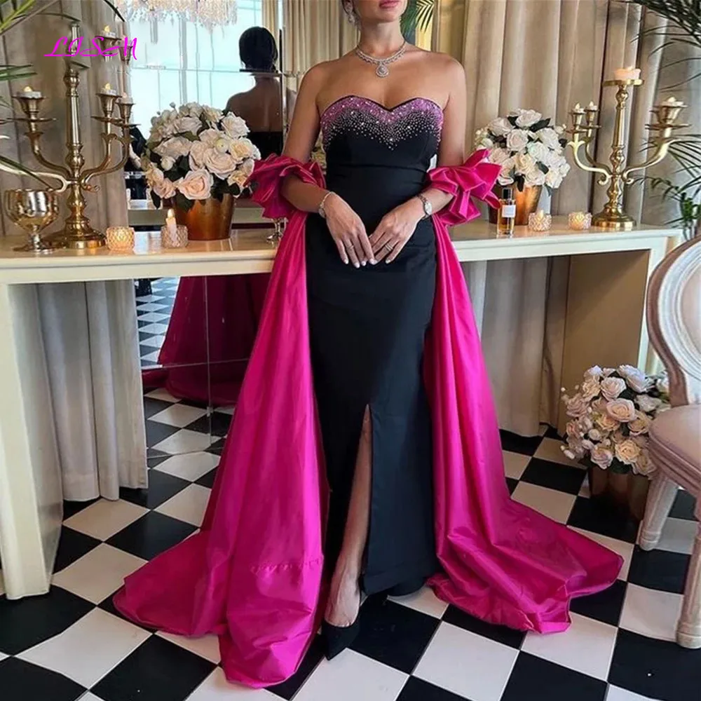 

Женское атласное платье-Русалка LISM, длинное винтажное атласное платье без бретелек с разрезом, расшитое бисером, для выпускного вечера, 2022