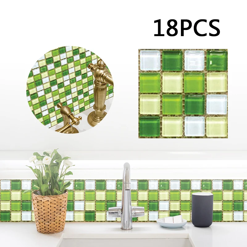 

18PCS Tile Wall Stickers Simulation Mosaic PVC Tile Wall Stickers For Kitchen Bathroom Waterproof Ramadan Decoration 2022