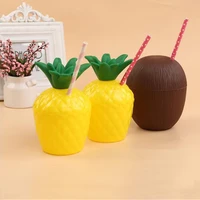 12pcs fruits shape plastic water cups drinking cups pineapple coconut style straw cup summer beach pool birthday party decor