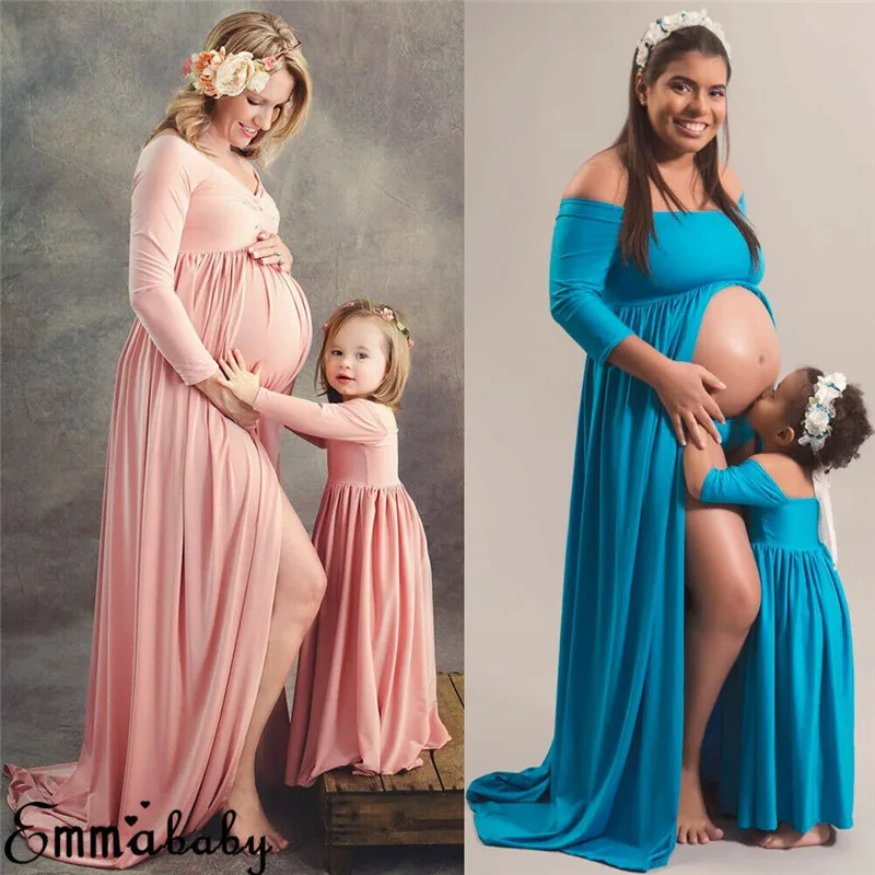 

Maternity Photography Props Dress Cotton Pregnant Women Maxi Gown Mother and Daughter Dress Family Photography Props Clothes