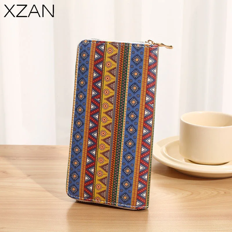

Женский кошелек в винтажном национальном стиле, кошелек из искусственной кожи на молнии с замкнутым держателем для удостоверения личности, портативный кошелек для женщин и девушек